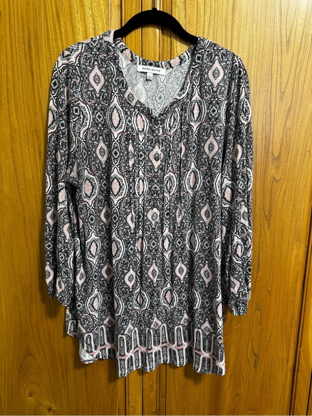 Rose & Olive Pink and Black V-Neck Tunic